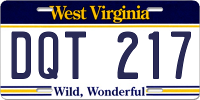 WV license plate DQT217