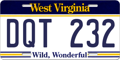 WV license plate DQT232