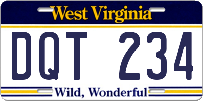 WV license plate DQT234