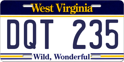 WV license plate DQT235