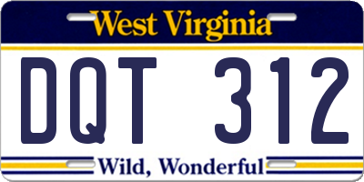 WV license plate DQT312