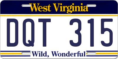 WV license plate DQT315