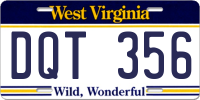 WV license plate DQT356