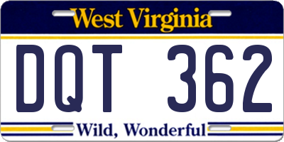 WV license plate DQT362