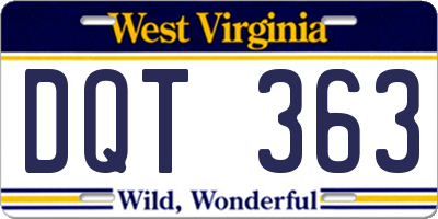 WV license plate DQT363