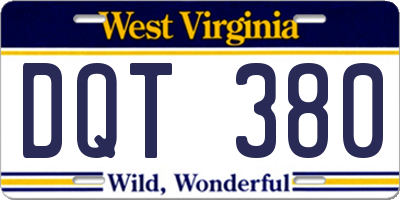 WV license plate DQT380