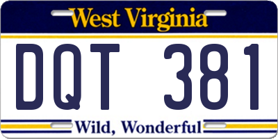 WV license plate DQT381