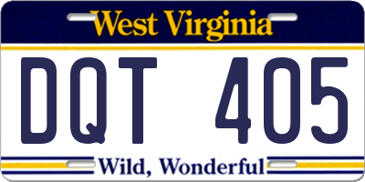 WV license plate DQT405