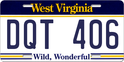WV license plate DQT406