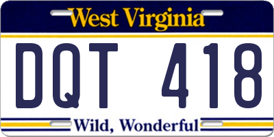 WV license plate DQT418