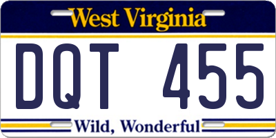 WV license plate DQT455