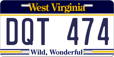 WV license plate DQT474