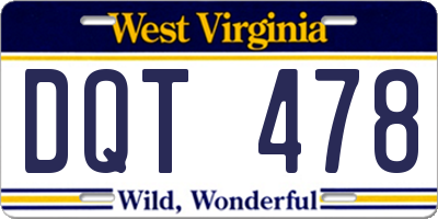 WV license plate DQT478