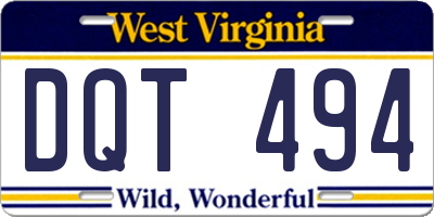WV license plate DQT494