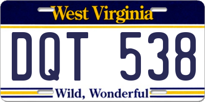 WV license plate DQT538