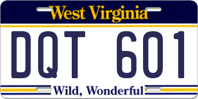 WV license plate DQT601
