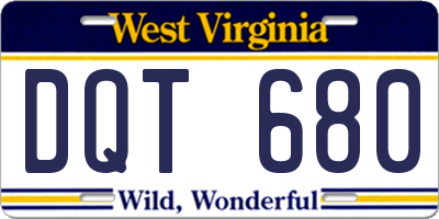 WV license plate DQT680