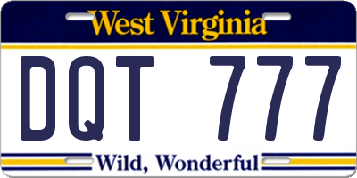 WV license plate DQT777