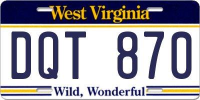WV license plate DQT870