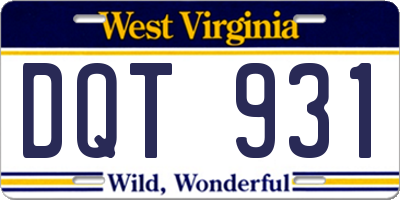 WV license plate DQT931