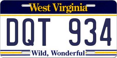 WV license plate DQT934