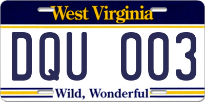 WV license plate DQU003