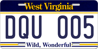 WV license plate DQU005