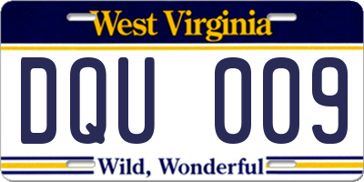 WV license plate DQU009