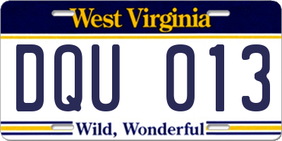 WV license plate DQU013