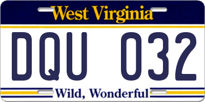 WV license plate DQU032