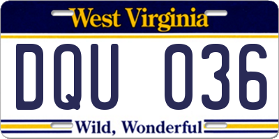 WV license plate DQU036
