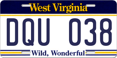 WV license plate DQU038