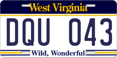 WV license plate DQU043