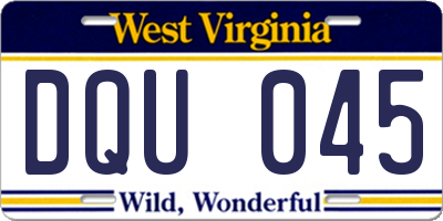 WV license plate DQU045