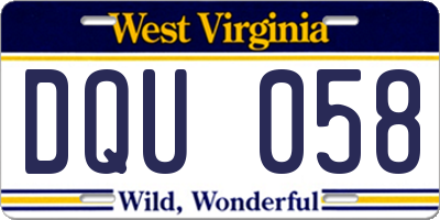 WV license plate DQU058