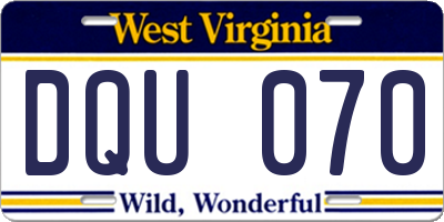 WV license plate DQU070