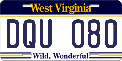 WV license plate DQU080