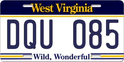 WV license plate DQU085
