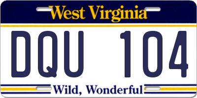 WV license plate DQU104