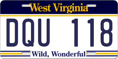 WV license plate DQU118