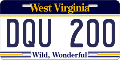 WV license plate DQU200