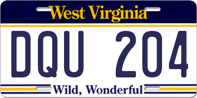 WV license plate DQU204