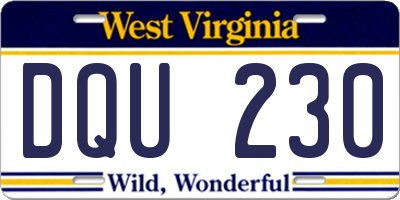 WV license plate DQU230