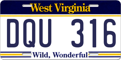 WV license plate DQU316
