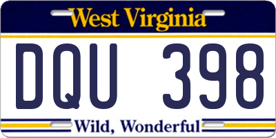 WV license plate DQU398