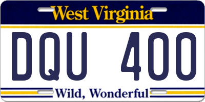 WV license plate DQU400