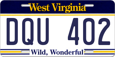 WV license plate DQU402