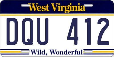 WV license plate DQU412