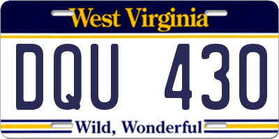 WV license plate DQU430