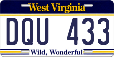 WV license plate DQU433